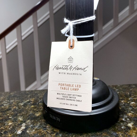 Hearth & and Hand Magnolia Black Fluted Metal Rechargeable Library Table Lamp - Picture 2 of 6